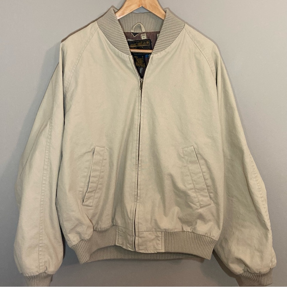 Vtg Men’s Eddie Bauer Beige Bomber Jacket Relaxed Fit Cotton Sz L